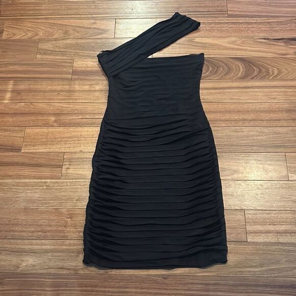 Rene Arnez Little Black Dress Womens Black One Shoulder Bodycon Mini Dress Small - Picture 2 of 10